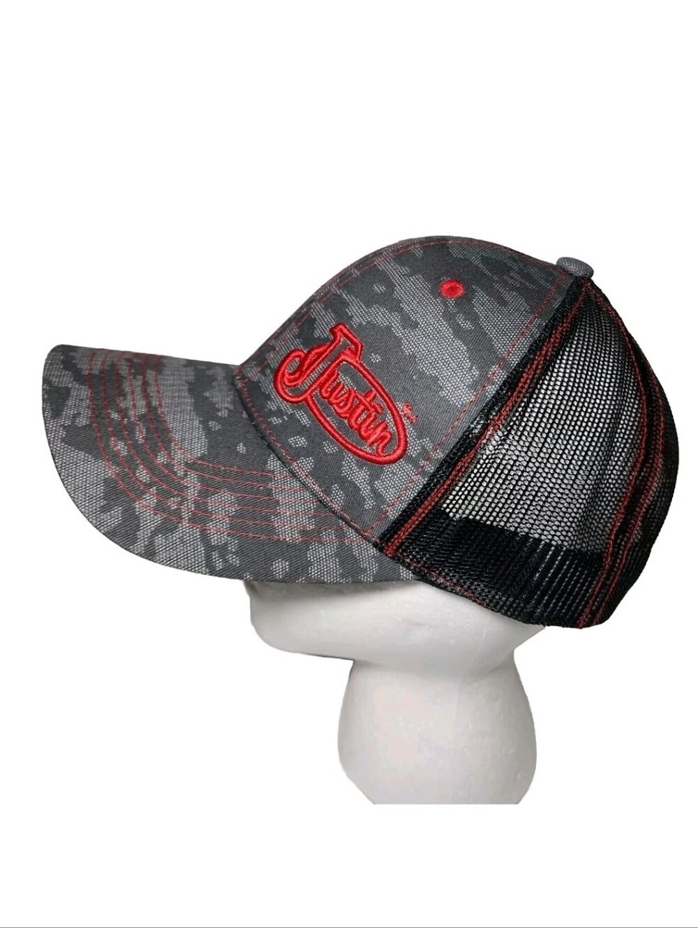 JUSTIN Hat Cap CAMO Cap JUSTIN Boots LOGO TRUCKER HATS EUC Gray Black